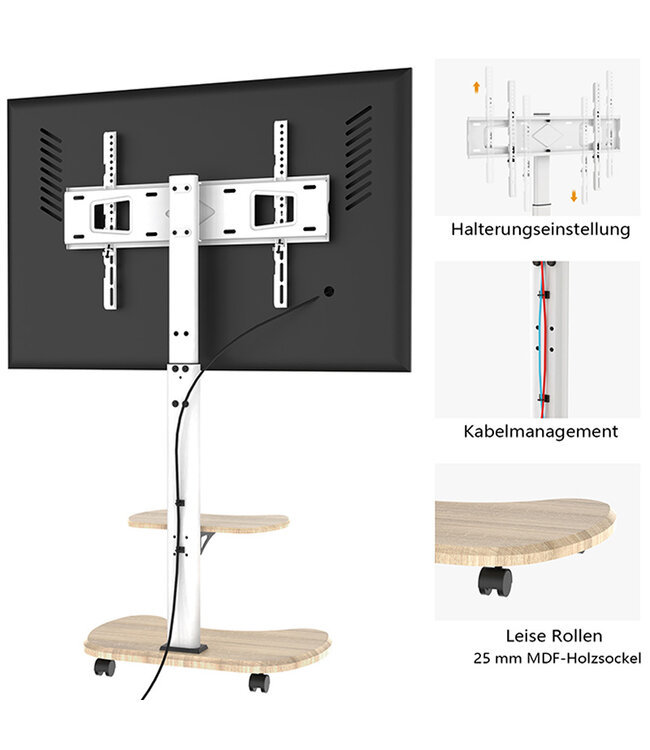 XTRARM Stellar mobiler TV Ständer Weiß/Eiche