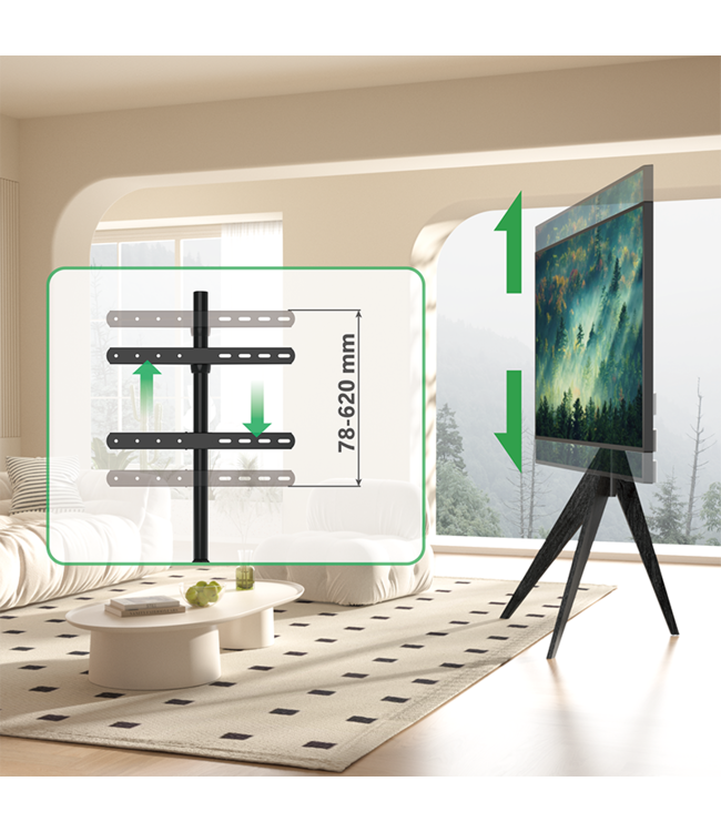 XTRARM Argo Tripod TV Ständer Schwarz Holz + Kabelführung