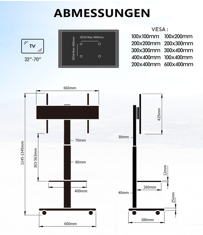 XTRARM Stellar mobiler TV Ständer Schwarz/Walnuss