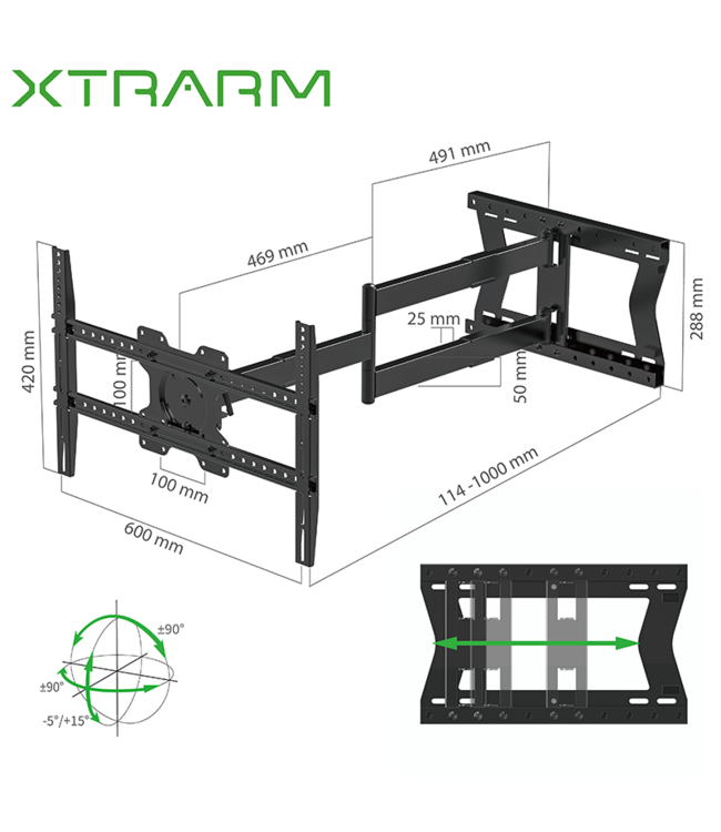 XTRARM Crius 100 cm Rotate 600 TV Wandhalterung Schwarz