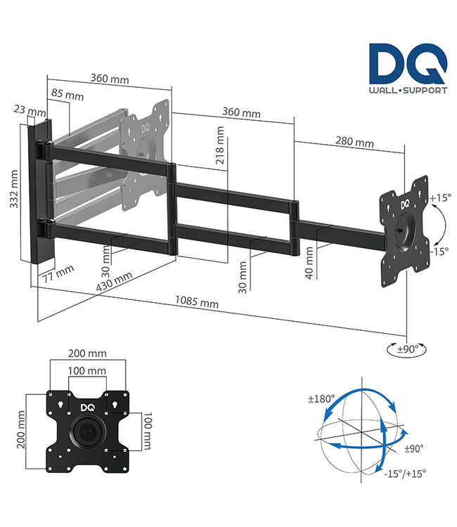 DQ WALL-SUPPORT Rotate XL 108,5 cm Schwarz TV Wandhalterung