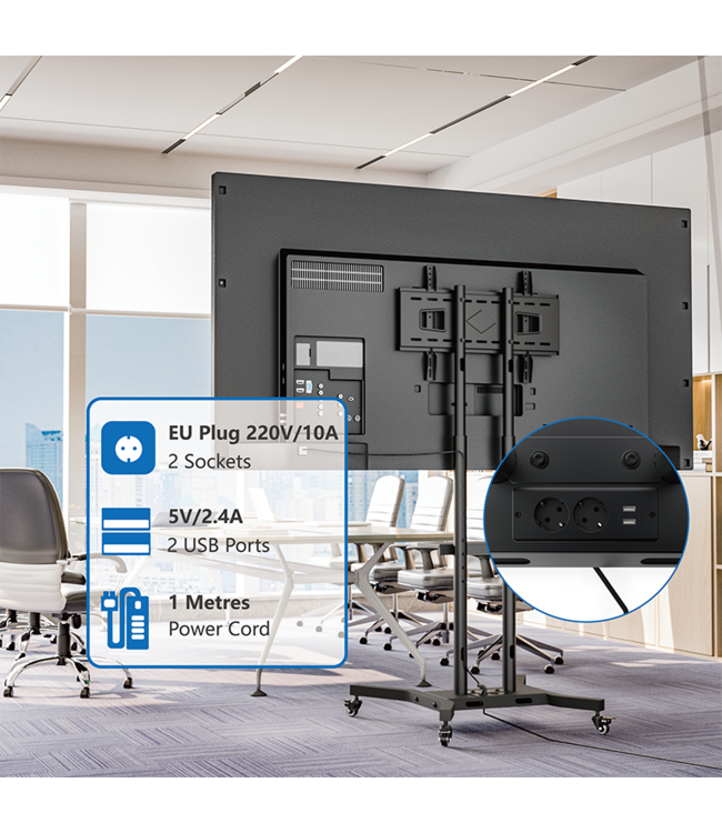 DQ WALL-SUPPORT Cato Mobiler TV Ständer Schwarz mit Steckerleiste