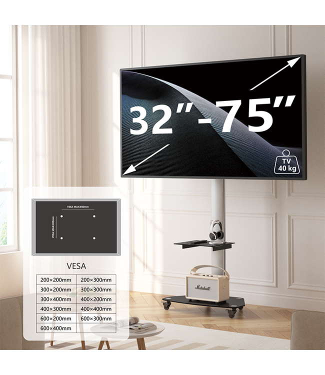 XTRARM Proton 300 mobiler TV Ständer Schwarz / Silber