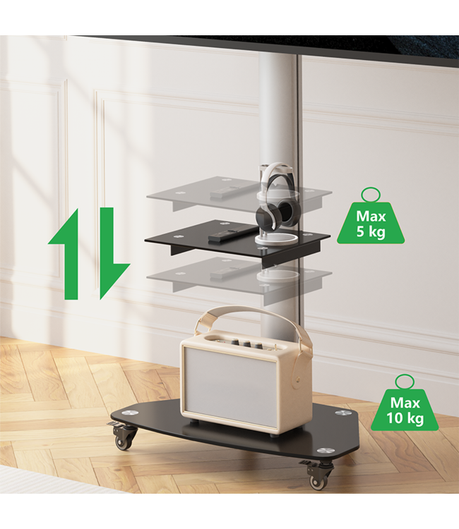 XTRARM Proton 300 mobiler TV Ständer Schwarz / Silber