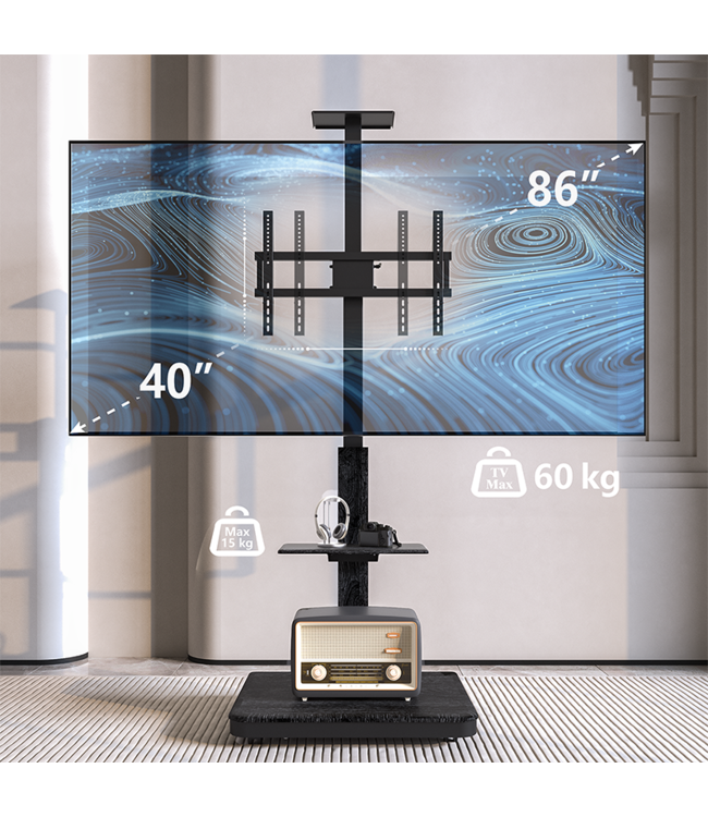 XTRARM Elite Elektrisch Mobiler TV Ständer Schwarz