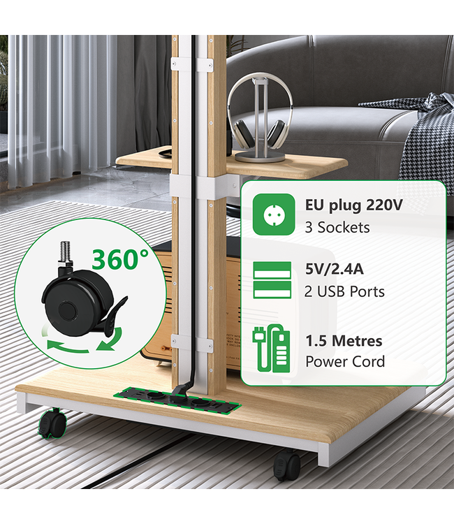 XTRARM Elite blanc/hêtre - Pied de sol électrique sur roulettes