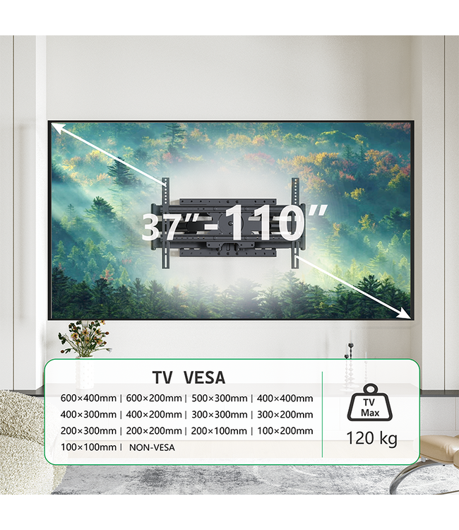 XTRARM Cratos 80 cm double Rotate VESA 600 Noir - Support tv mural