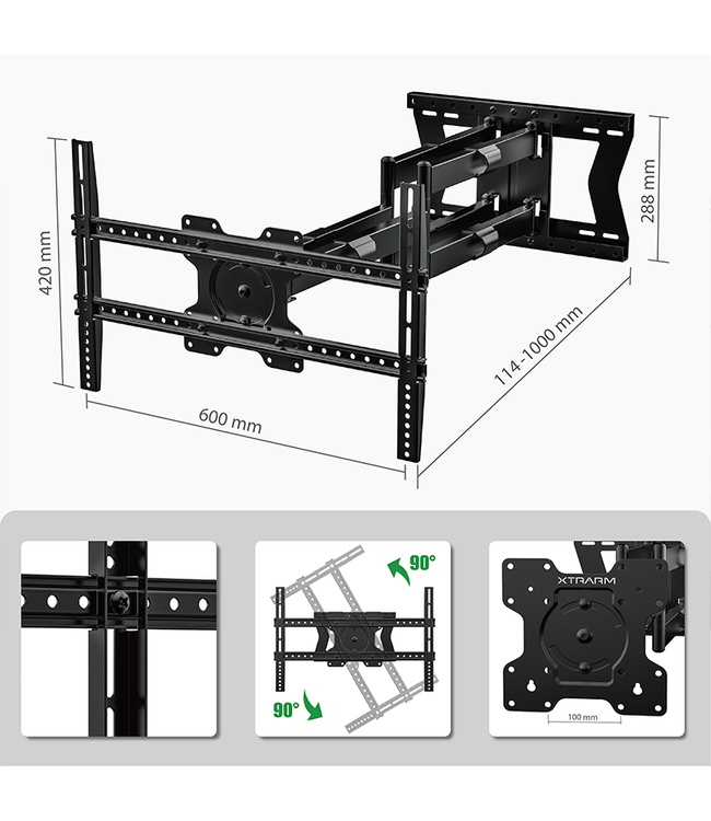 XTRARM XTR-LA2060  Cratos double 100 cm Rotate 600 Noir - Support tv mural