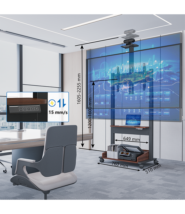 DQ Wall-Support Support TV Zelos réglable électriquement noir noyer