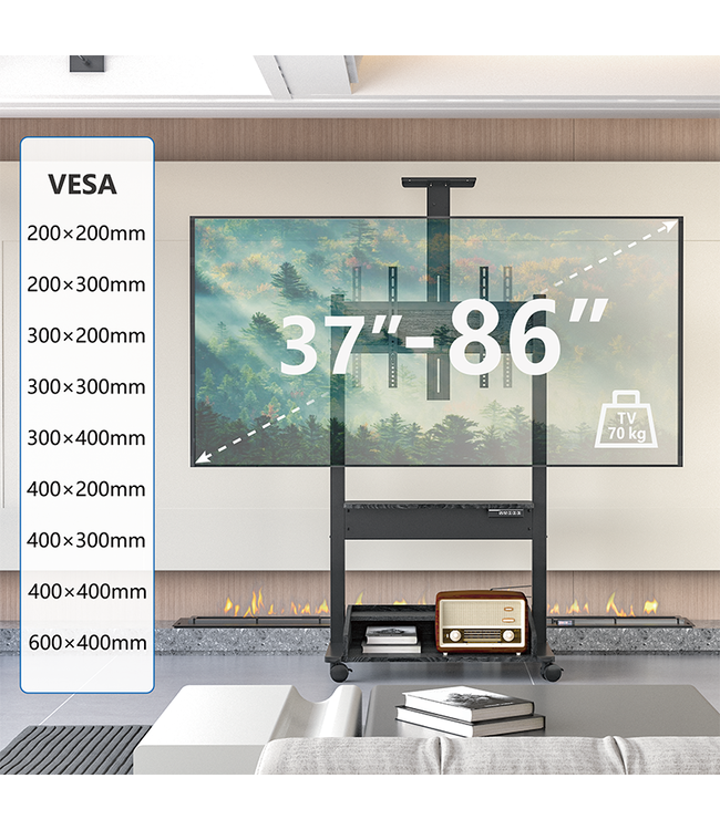 DQ Wall-Support Soporte de TV Zelos ajustable eléctricamente negro