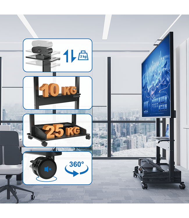 DQ Wall-Support Soporte de TV Zelos ajustable eléctricamente negro