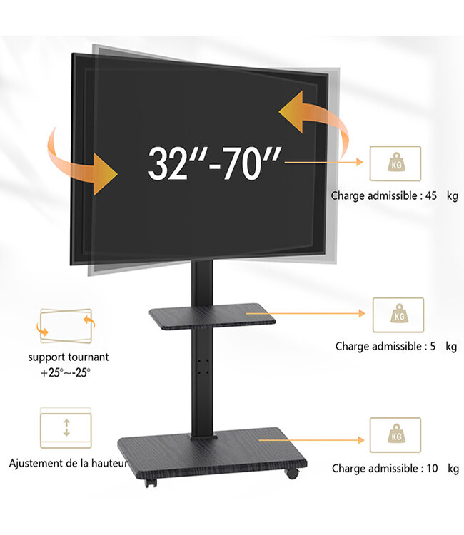 XTRARM Delphos Noir - Pied de sol sur roulettes