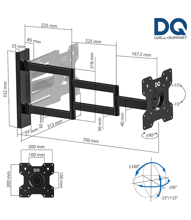 DQ Wall-Support Rotate XL Noir 70 cm - Support Mural TV