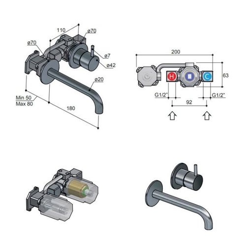 HotBath HotBath Cobber inbouw Wastafelkraan | 18cm uitloop | Geborsteld Messing PVD