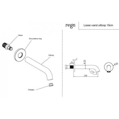 Regn losse uitloop 18cm, Geborsteld nikkel - 10016BN Regn Regn losse uitloop 18cm, Geborsteld nikkel - 10016BN