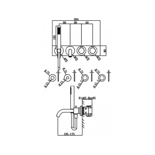 Regn Regn complete thermostatische badinbouwset, Geborsteld goud - 15002BB