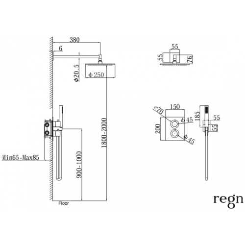 Regn Regn complete thermostatische regendouche inbouwset rechthoek, Geborsteld nikkel - 15003BN