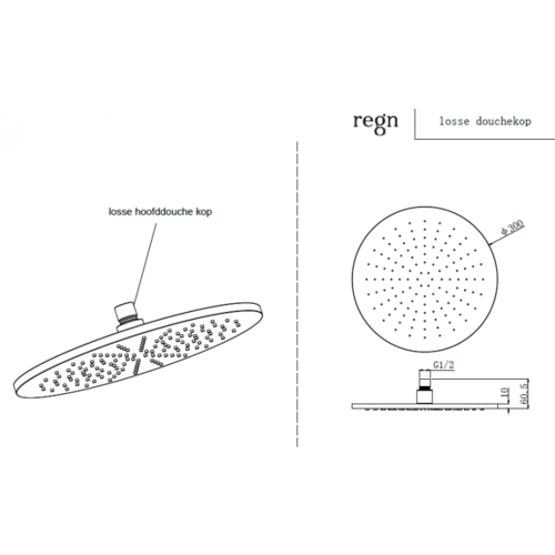 Regn Regn hoofddouche rond 30cm, Geborsteld goud - 15012BB