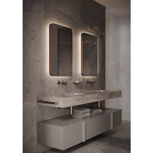 Martens & Meijer spiegel met verlichting en verwarming Vegas | Geborsteld Koper | 45x90 cm Martens & Meijer Martens & Meijer spiegel met verlichting en verwarming Vegas | Geborsteld Koper | 45x90 cm