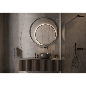 Martens Design spiegel rond met ronde frame met verlichting en verwarming Athene | Mat zwart | 90 cm