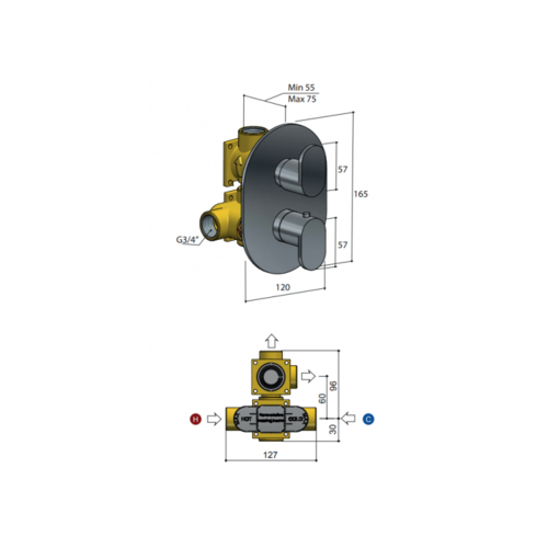 HotBath HotBath Friendo inbouwthermostaat met 2-weg omstel Chroom F009CR