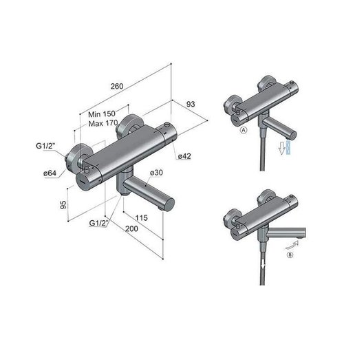 HotBath HotBath Buddy thermostatische badmengkraan met wegdraaibare uitloop omstel uitloop Geborsteld koper