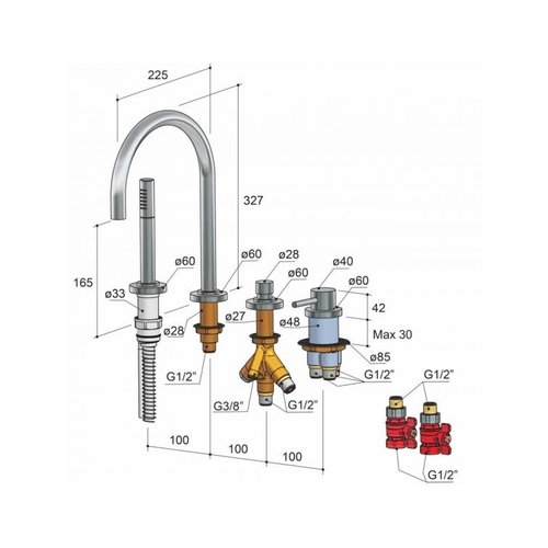 HotBath HotBath Buddy badmengkraan badrandcombinatie 4gats B073 Geborsteld nikkel