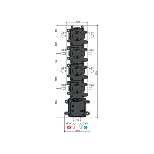HotBath Mate High Flow inbouwdeel met 4 stopkranen MHF004 HotBath HotBath Mate High Flow inbouwdeel met 4 stopkranen MHF004
