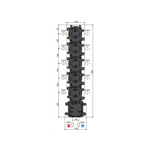 HotBath HotBath Mate High Flow inbouwdeel met 5 stopkranen MHF005