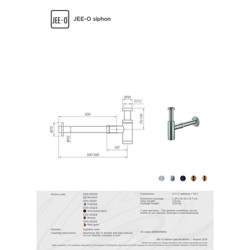 JEE-O JEE-O Wastafel sifon Mat zwart - 001-0023