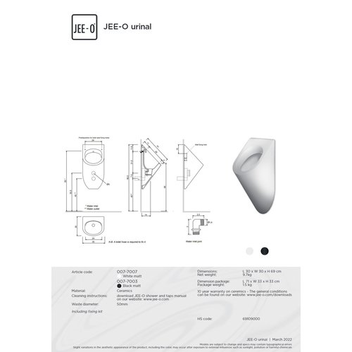 JEE-O JEE-O urinoir randloos Mat zwart  - 007-7003