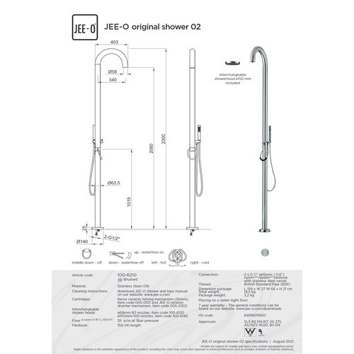 JEE-O Orginal 02 Vrijstaande douche met éénngreepsmengkraan en handdouche 100-6210 | Met handdouche JEE-O JEE-O Orginal 02 Vrijstaande douche met éénngreepsmengkraan en handdouche 100-6210 | Met handdouche