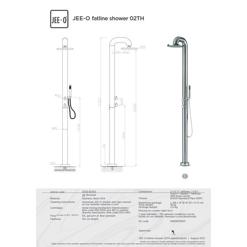 JEE-O Fatline Vrijstaande douche met thermostaat en handdouche - 200-6310 | Met handdouche JEE-O JEE-O Fatline Vrijstaande douche met thermostaat en handdouche - 200-6310 | Met handdouche