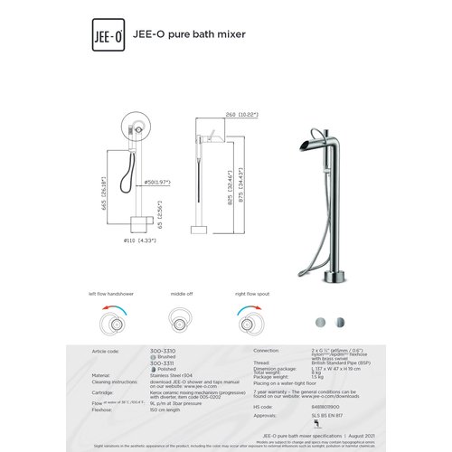JEE-O Pure Vrijstaande badvuller geborsteld rvs - 300-3310 JEE-O JEE-O Pure Vrijstaande badvuller geborsteld rvs - 300-3310