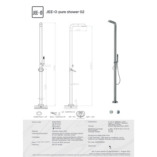 JEE-O Pure Vrijstaande douche met éénngreepsmengkraan en handdouche - 300-6210 | Ja JEE-O JEE-O Pure Vrijstaande douche met éénngreepsmengkraan en handdouche - 300-6210 | Ja