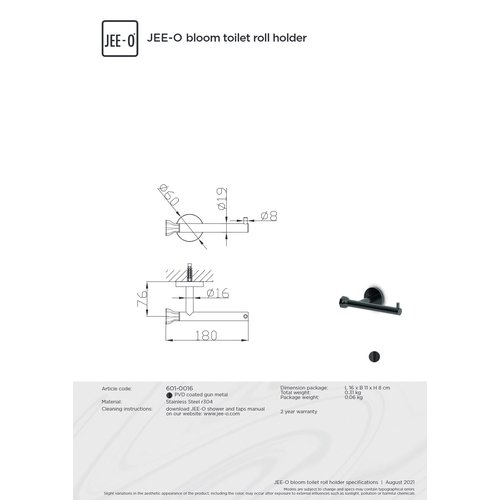 JEE-O JEE-O Bloom Wand toiletrolhouder gun metal - 601-0016
