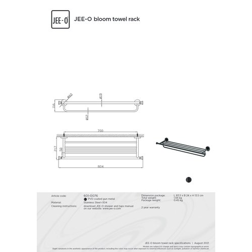 JEE-O JEE-O Bloom Handdoekrek gun metal - 601-0076