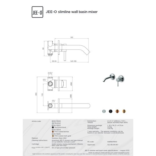 JEE-O JEE-O Slimline Wand wastafelkraan met inbouwdeel brons  - 800-1504