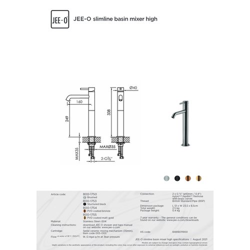 JEE-O JEE-O Slimline Opbouw wastafelkraan met éénngreepsmengkraan brons  - 800-1754