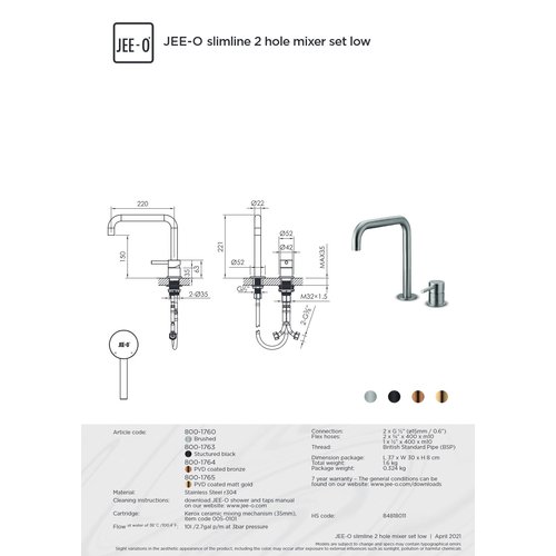 JEE-O Slimline Twee-gats Opbouw Wastafelmengkraan 800-1764 | Brons | Laag JEE-O JEE-O Slimline Twee-gats Opbouw Wastafelmengkraan 800-1764 | Brons | Laag