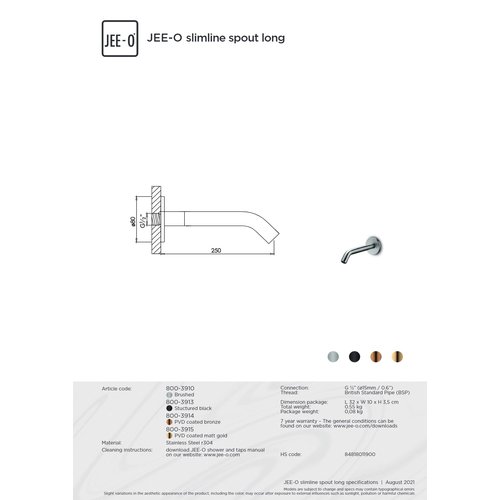 JEE-O Slimline Wand Uitloop 25cm 800-3913 | Mat Zwart | 25cm JEE-O JEE-O Slimline Wand Uitloop 25cm 800-3913 | Mat Zwart | 25cm