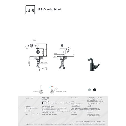 JEE-O JEE-O Soho Opbouw bidetkraan met éénngreepsmengkraan Mat zwart/matt - 700-4102