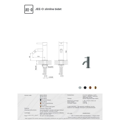 JEE-O JEE-O Slimline Bidetkraan brons  - 800-4104