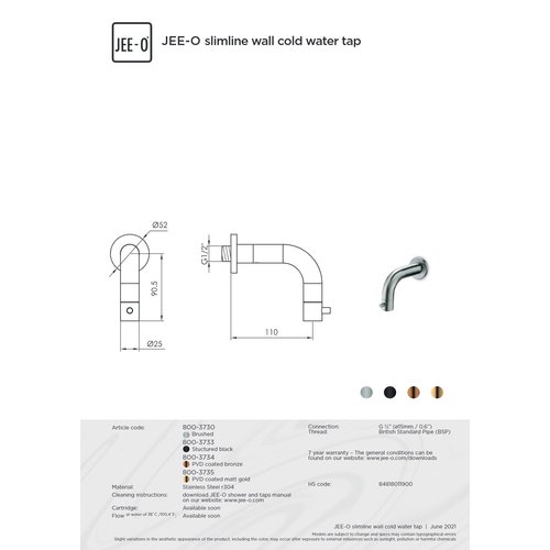 JEE-O JEE-O Slimline Wand fonteinkraan geborsteld rvs  - 800-3730