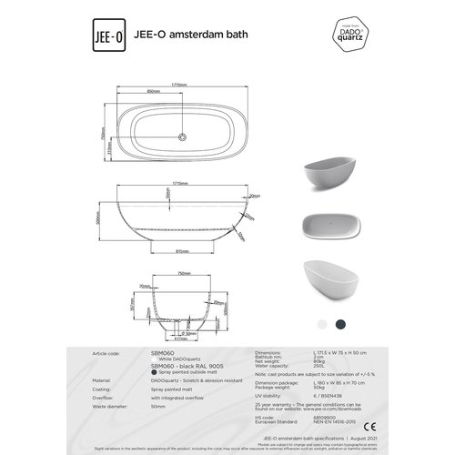 JEE-O JEE-O Slimline Rio vrijstaand bad mat wit - SBM066-Mat wit