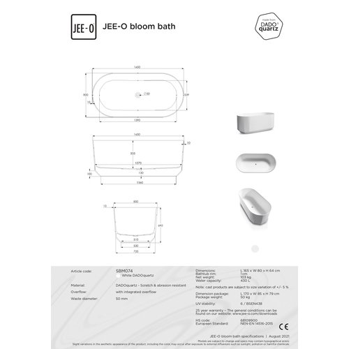 JEE-O JEE-O Bloom vrijstaand bad mat wit - SBM074-Mat wit