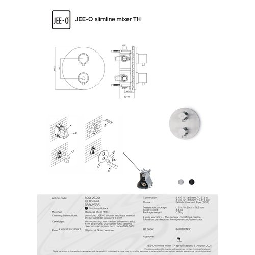 JEE-O JEE-O Slimline Wand mengkraan met thermostaat omsteller en inbouwdeel geborsteld rvs - 800-2300