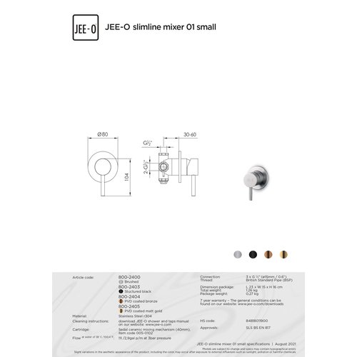 JEE-O Slimline Wand Mengkraan Mixer 01 800-2403 | Mat Zwart JEE-O JEE-O Slimline Wand Mengkraan Mixer 01 800-2403 | Mat Zwart