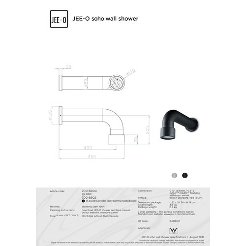 JEE-O JEE-O Soho RAW Wand douchekop geborsteld rvs - 700-6900