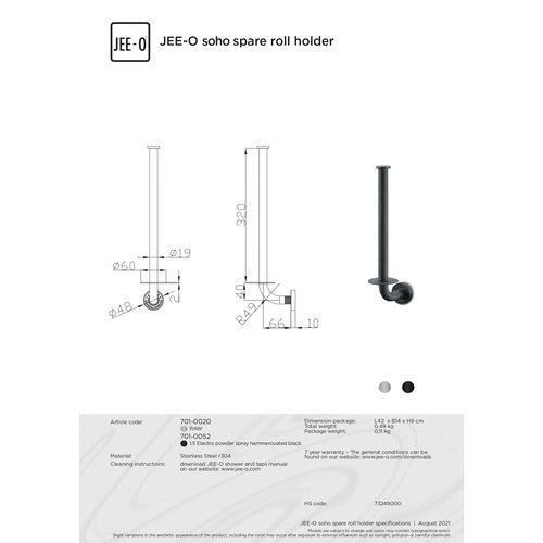 JEE-O JEE-O Soho Wand reserve rollen houder Mat zwart - 701-0022